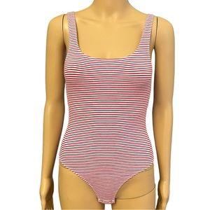 GARAGE Red and White striped thong bodysuit size XS